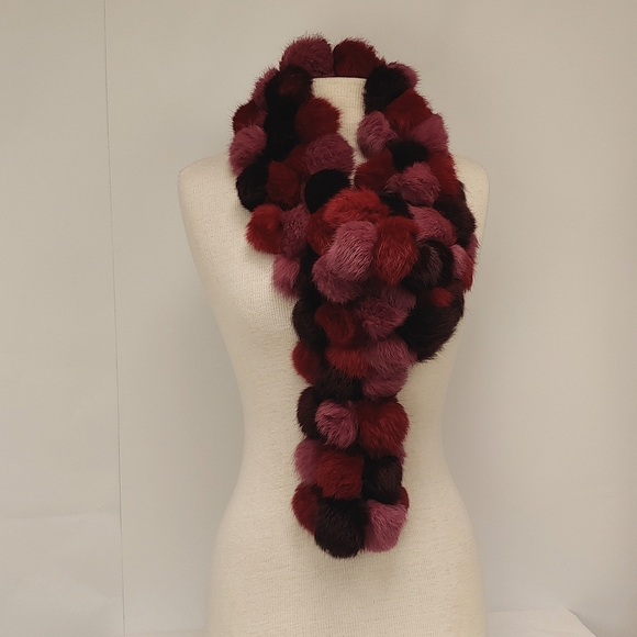 Maroon and Red Color Balls Pom-Poms Scarf - Picture 3 of 7